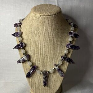 Handcrafted Chevron Amethyst and White Jade Necklace